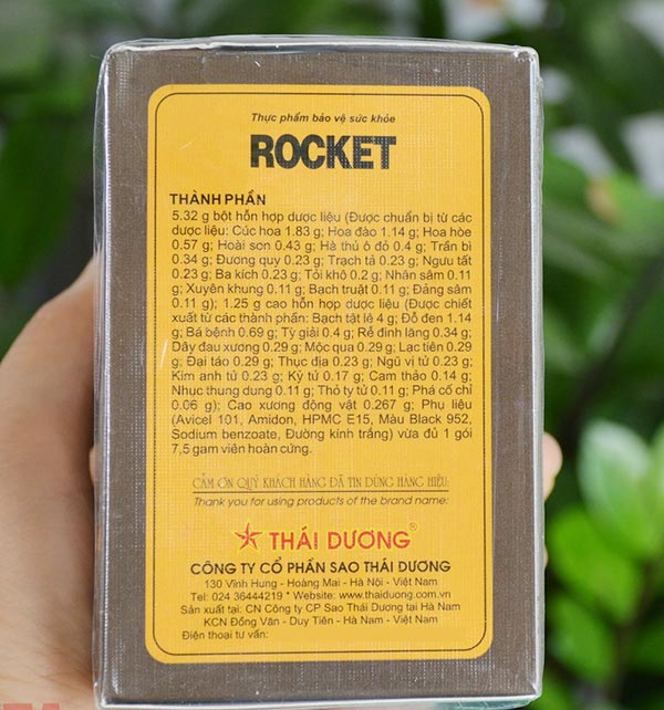 Thành phần của viên uống Rocket hộp 10 gói cho đàn ông